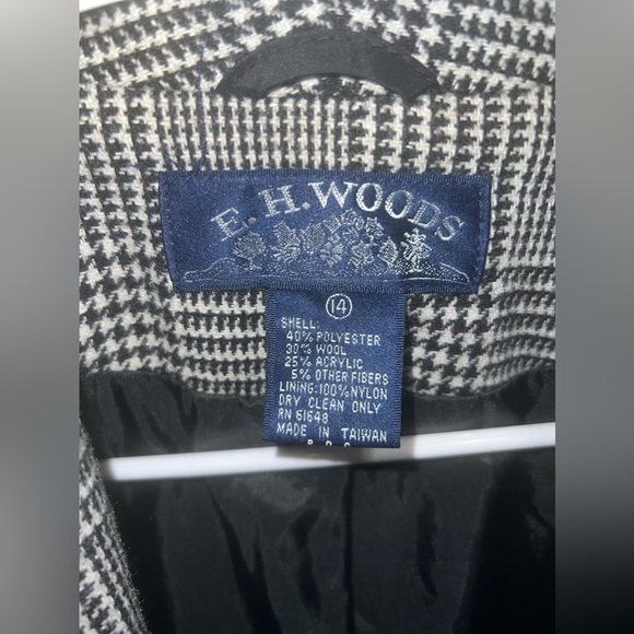Vintage Classic E.H. Woods houndstooth plaid wool blazer sz 14 - Picture 4 of 12